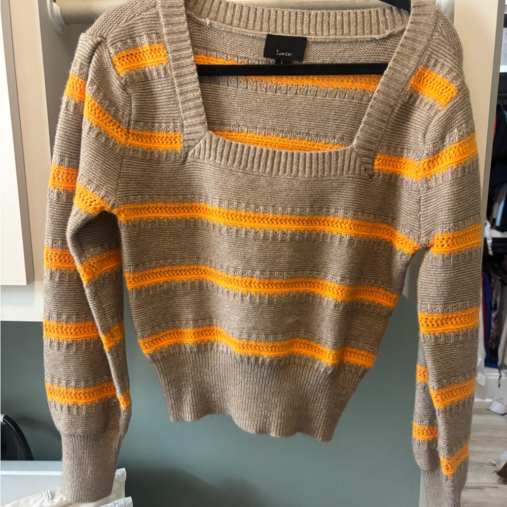 Lumiere Tan and Orange Striped Sweater